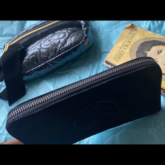 TORY BURCH BLK SHEEN GORG SUEDE MONOCHROME Wallet - Picture 4 of 14